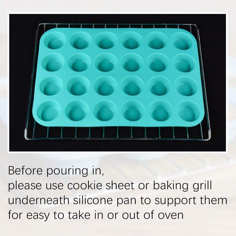 CAKETIME Mini Muffin Pan 24 Mini Cupcake Pans Silicone Molds Food Grade Silicone Muffin Pans for Baking Pack of 2 - Image 4